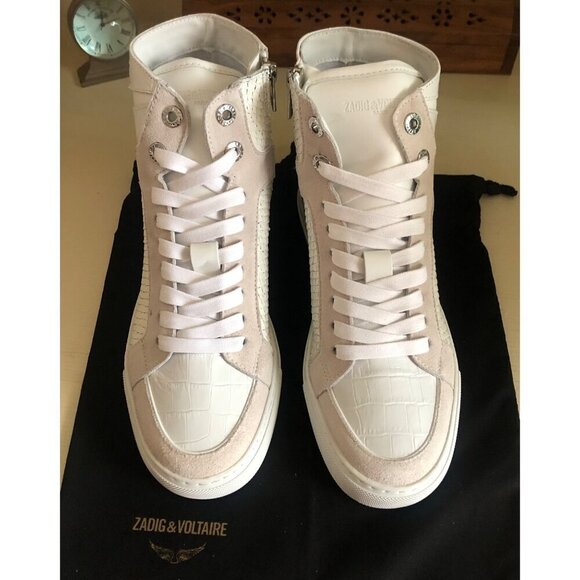 NIB Zadig & Voltaire High Flash Keith Leather Suede Sneaker Snake look Size 7 - Picture 3 of 16